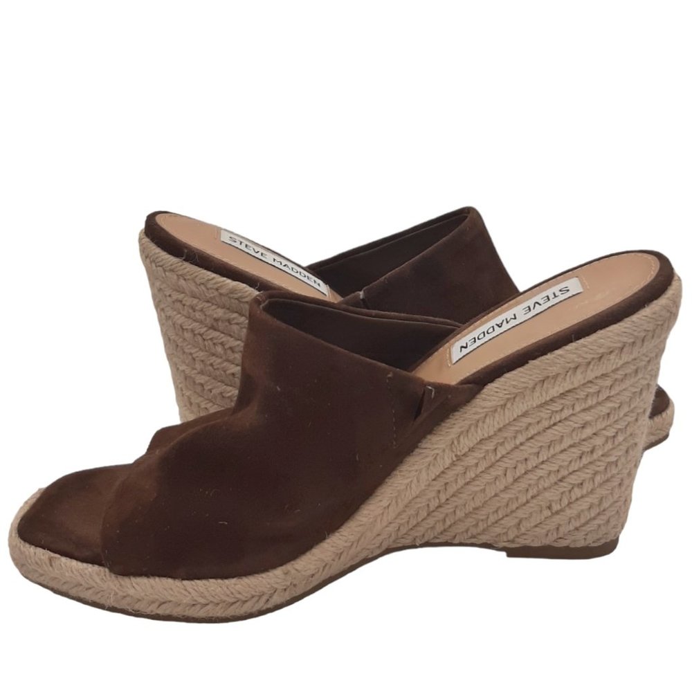 Steve Madden Urge Brown Suede Espadrille Wedge Slide SZ 7.5 - Picture 7 of 10